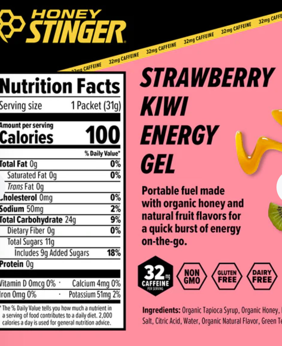 Honey Stinger Strawberry-Kiwi caffeinated energy gel (singles)