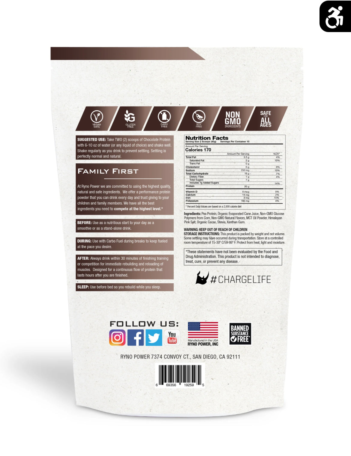 PROTEIN PREMIUM PLANT-BASED POWDER -Chocolate (1LB)