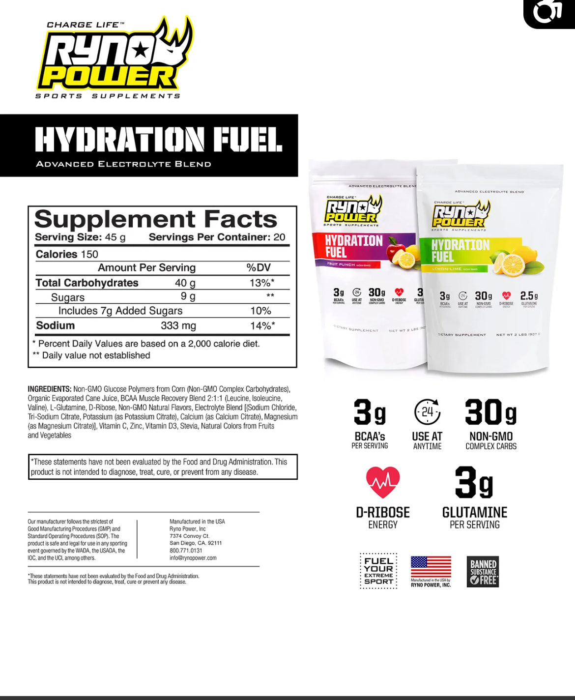 HYDRATION FUEL FRUIT PUNCH ELECTROLYTE DRINK MIX | SINGLE SERVINGS